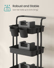 4-Tier Rolling Storage Cart – Steel Frame & Plastic Baskets – Black – Includes Handle and Organisers