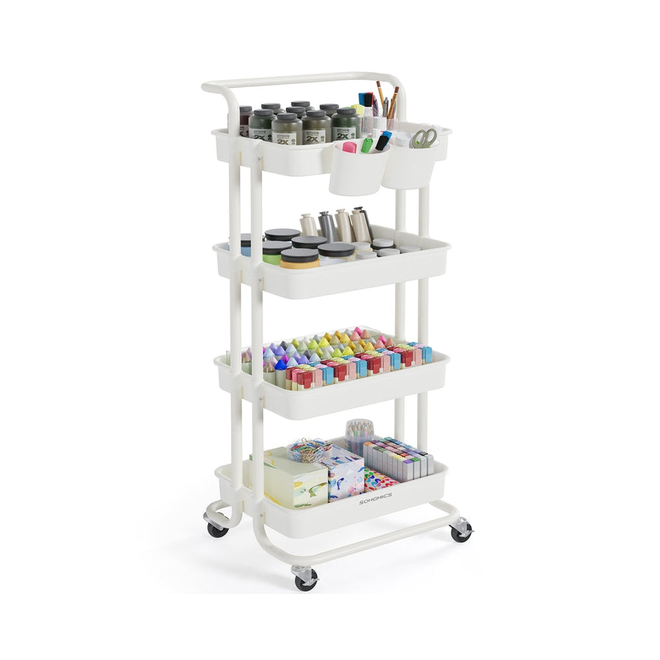4-Tier Storage Trolley – Steel Frame – Black – Utility Cart with Handle and Organisers
