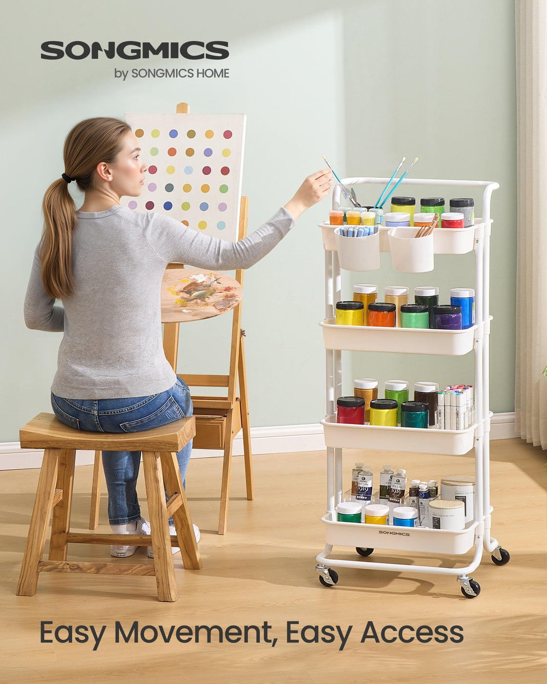 4-Tier Storage Trolley – Steel Frame – Black – Utility Cart with Handle and Organisers