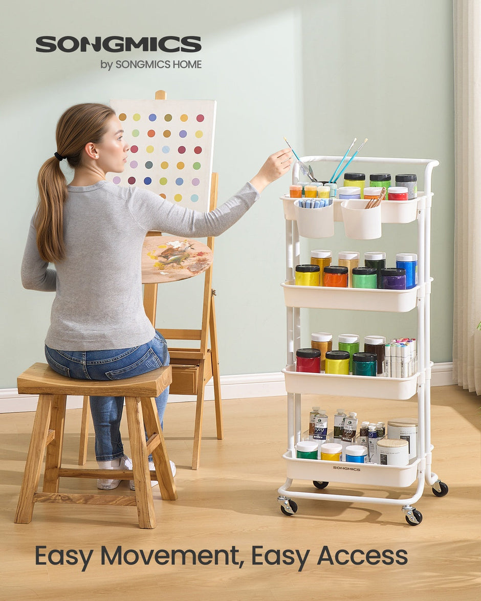 4-Tier Storage Trolley – Steel Frame – Black – Utility Cart with Handle and Organisers