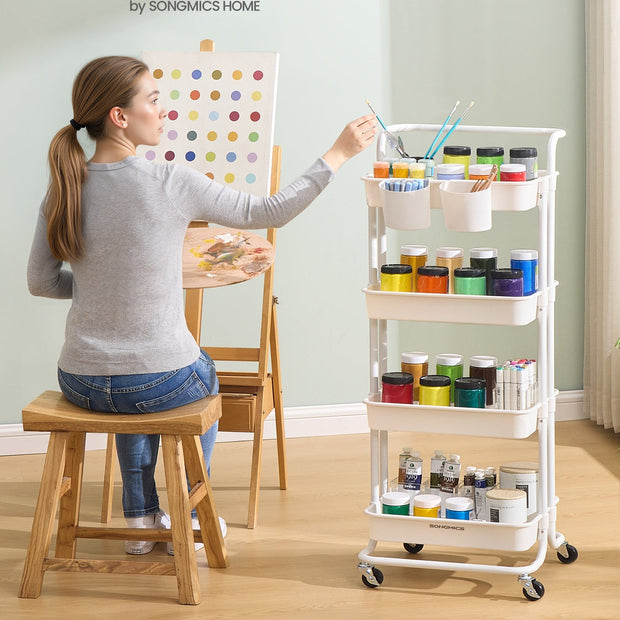4-Tier Storage Trolley – Steel Frame – Black – Utility Cart with Handle and Organisers