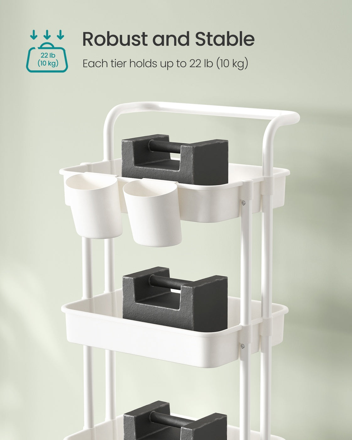 4-Tier Storage Trolley – Steel Frame – Black – Utility Cart with Handle and Organisers