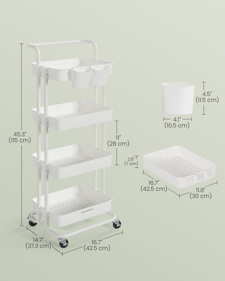 4-Tier Storage Trolley – Steel Frame – Black – Utility Cart with Handle and Organisers