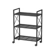 3-Tier Metal Shelving Unit – Metal – Ink Black – Mobile with X Side Frames