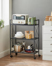 3-Tier Metal Shelving Unit – Metal – Ink Black – Mobile with X Side Frames