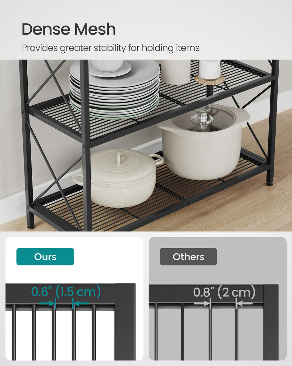 3-Tier Metal Shelving Unit – Metal – Ink Black – Mesh Storage Rack with Wheels
