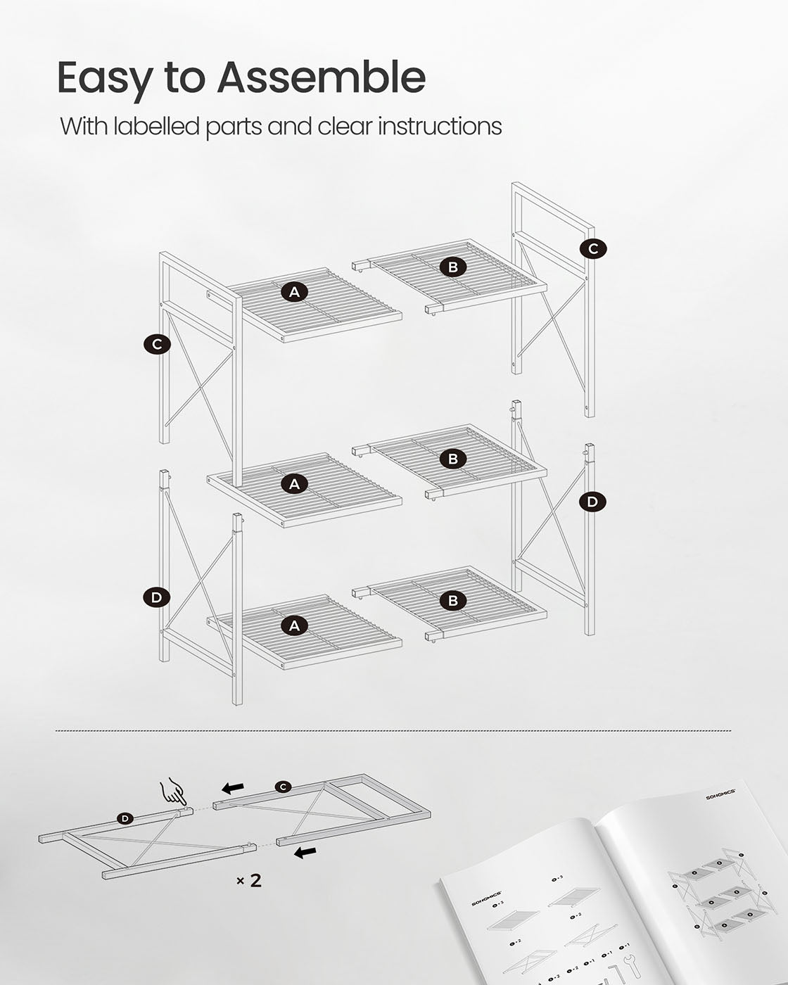 3-Tier Metal Shelving Unit – Metal – Ink Black – Mesh Storage Rack with Wheels