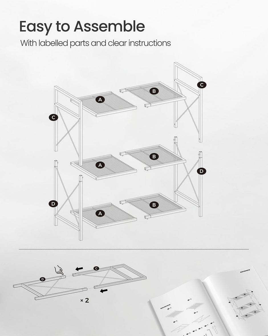 3-Tier Metal Shelving Unit – Metal – Ink Black – Mesh Storage Rack with Wheels