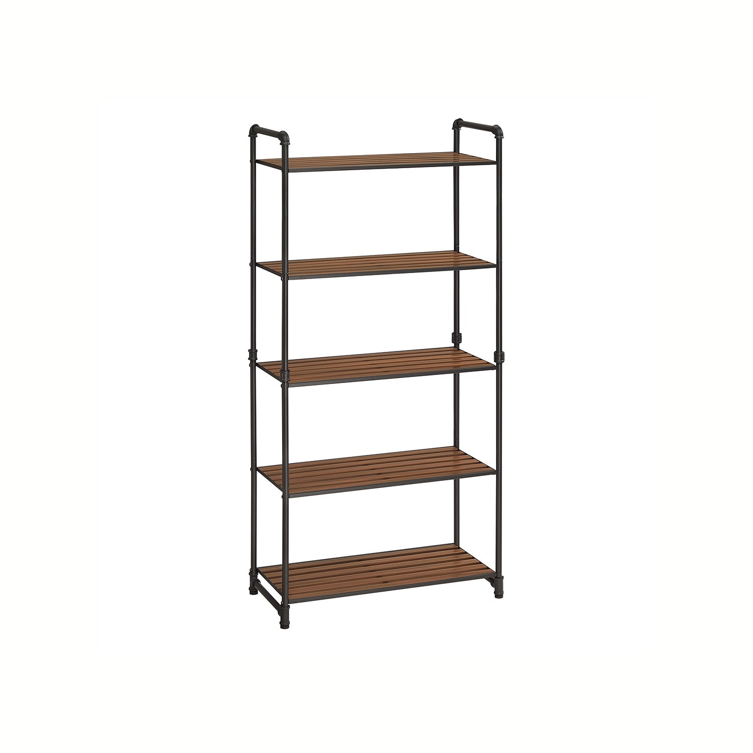 5-Tier Storage Rack – Wood and Metal – Rustic Brown and Ink Black – Adjustable Shelves