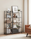 5-Tier Storage Rack – Wood and Metal – Rustic Brown and Ink Black – Adjustable Shelves