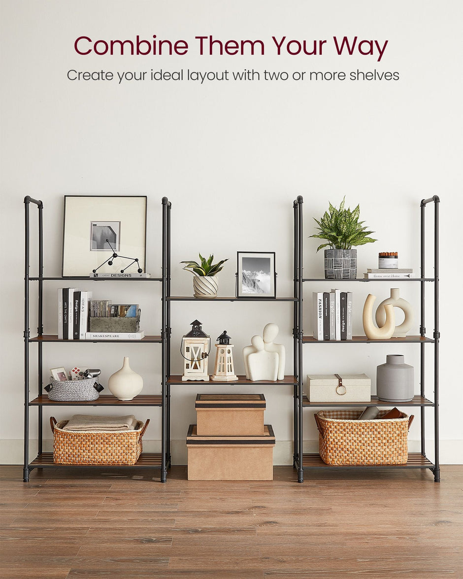 5-Tier Storage Rack – Wood and Metal – Rustic Brown and Ink Black – Adjustable Shelves