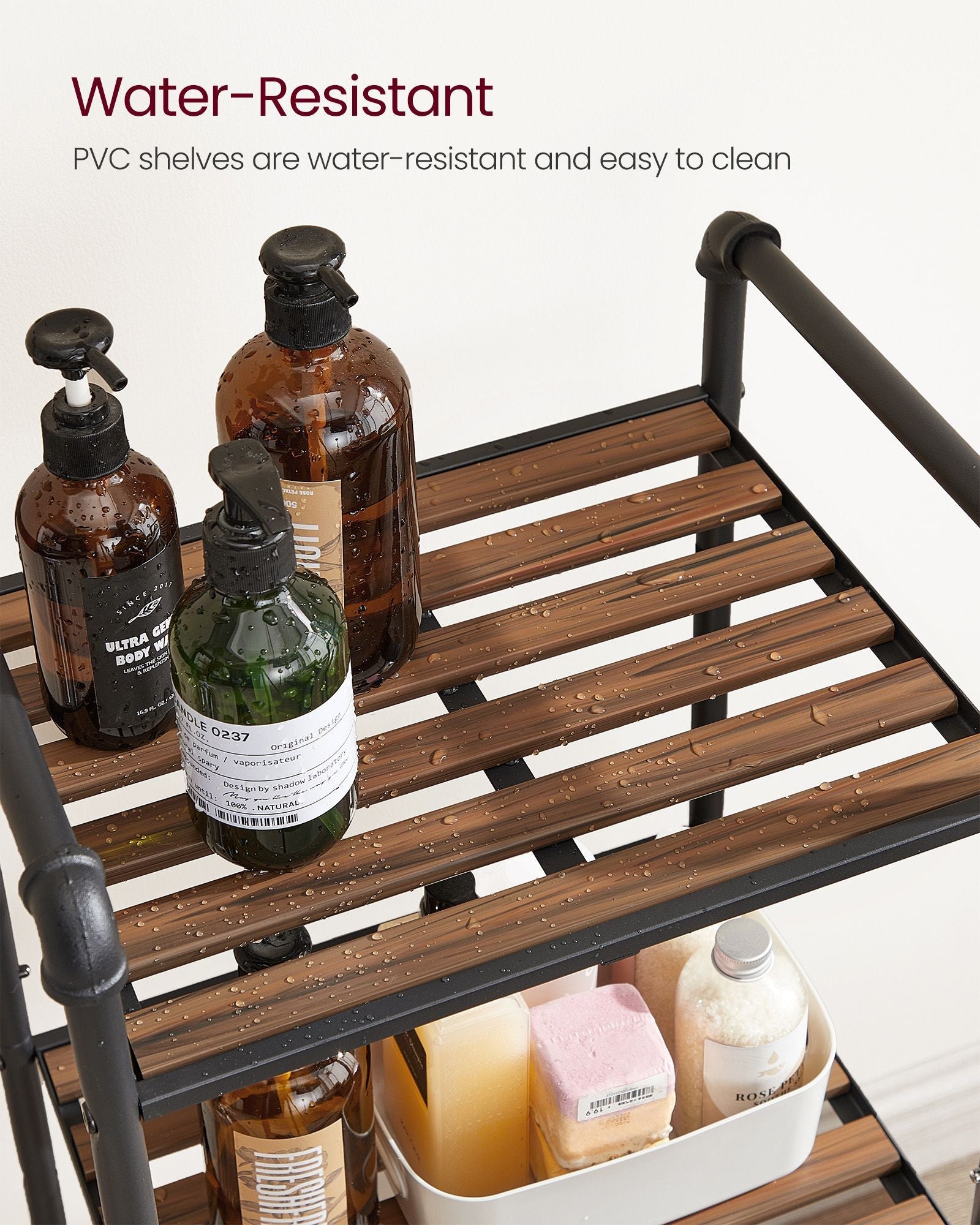 5-Tier Storage Rack – Wood and Metal – Rustic Brown and Ink Black – Adjustable Shelves