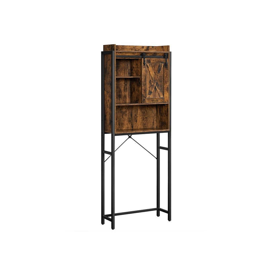 Bathroom Organizer Rack – Steel – Rustic Brown and Black – Over-the-Toilet Storage with Small Cabinet