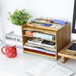 File Organizer – Bamboo – Natural Grain – 5 Adjustable Shelves with Top Storage Compartments
