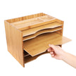 File Organizer – Bamboo – Natural Grain – 5 Adjustable Shelves with Top Storage Compartments
