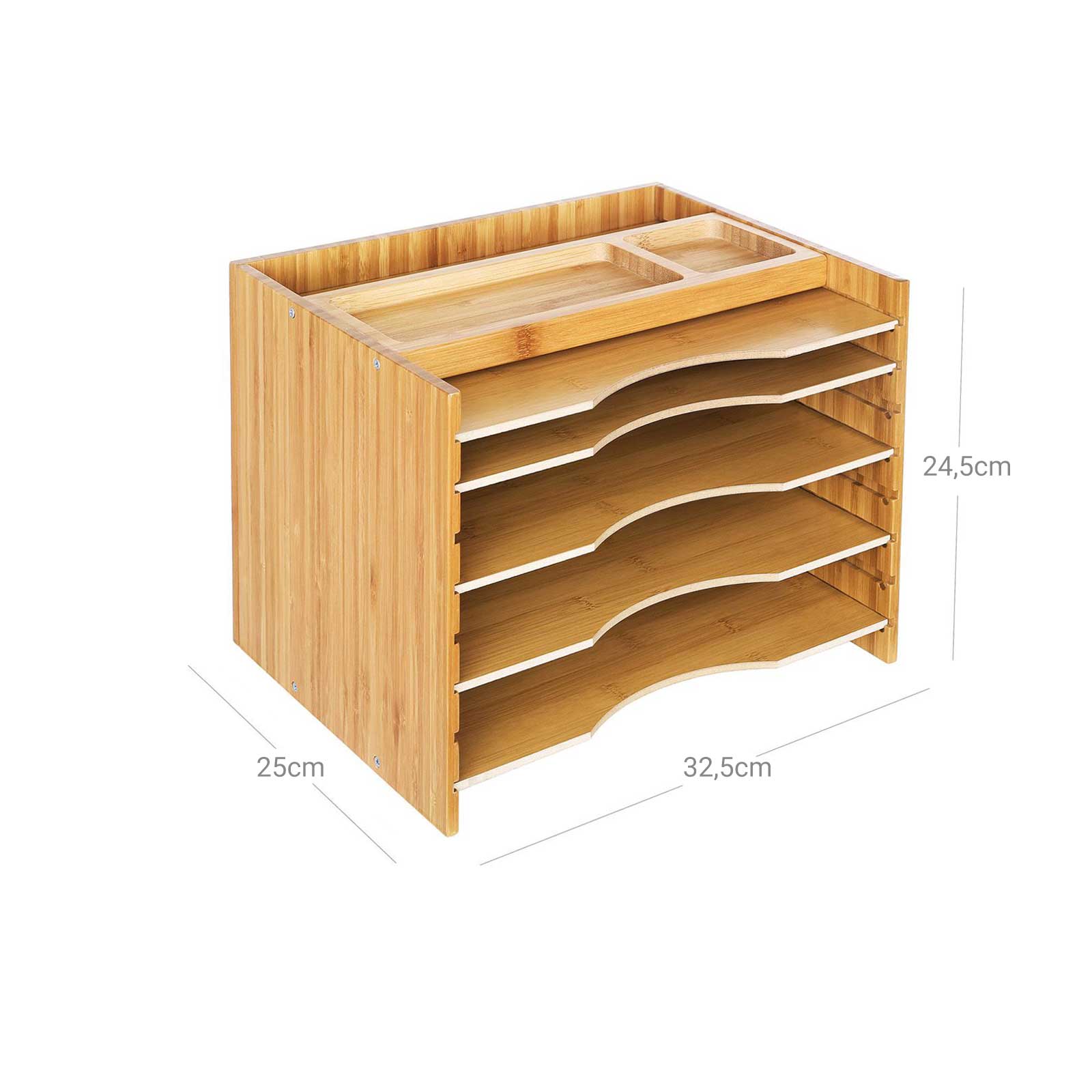 File Organizer – Bamboo – Natural Grain – 5 Adjustable Shelves with Top Storage Compartments