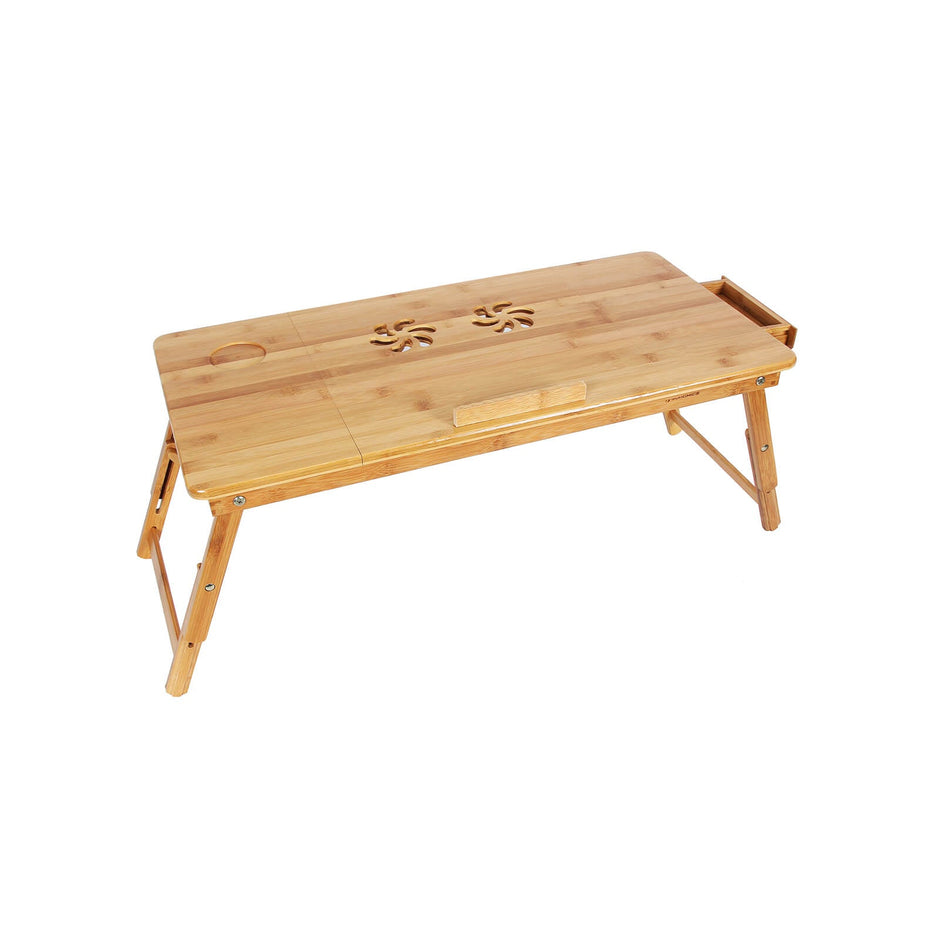 Foldable Laptop Desk – Bamboo – Natural Finish – Height Adjustable with Tilting Angles and Drawer