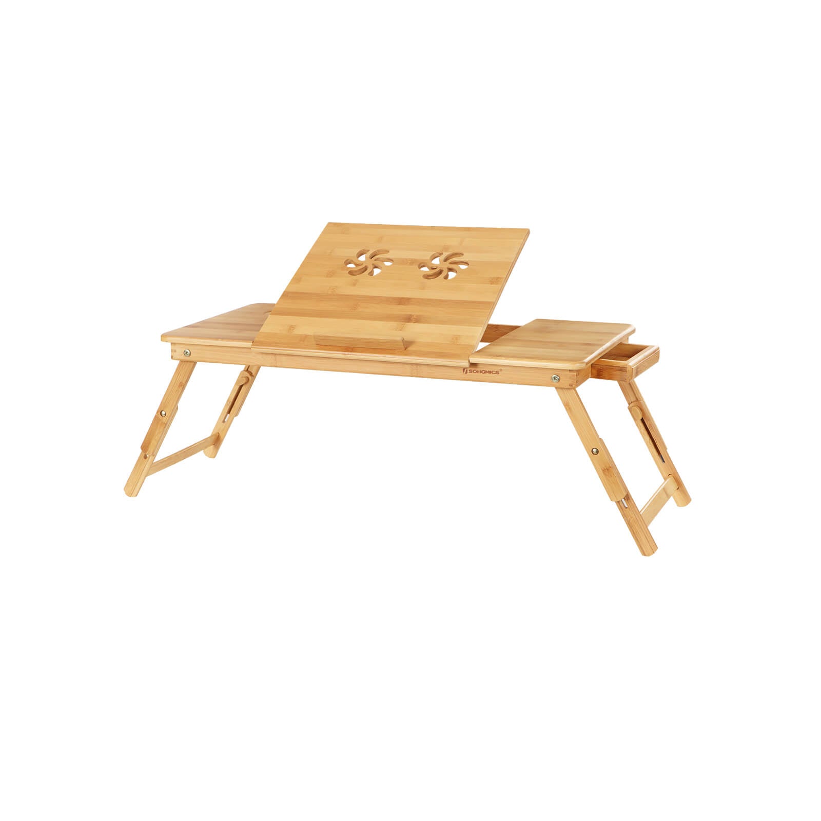 Foldable Laptop Desk – Bamboo – Natural Finish – Height Adjustable with Tilting Angles and Drawer