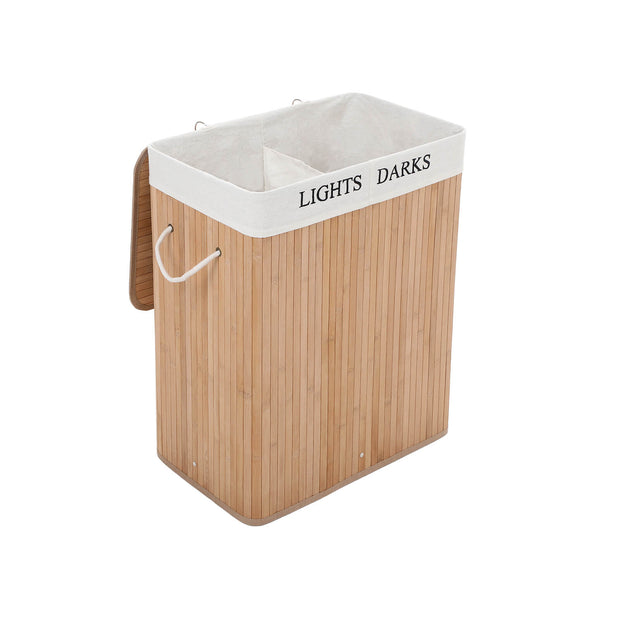 Bamboo Laundry Basket – Bamboo – Natural – 100 L Capacity with 2 Sections and Removable Washable Lining