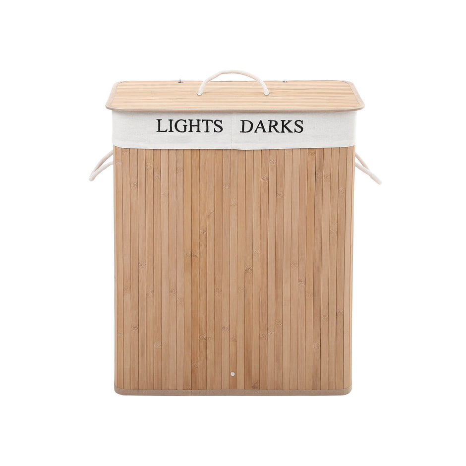 Bamboo Laundry Basket – Bamboo – Natural – 100 L Capacity with 2 Sections and Removable Washable Lining