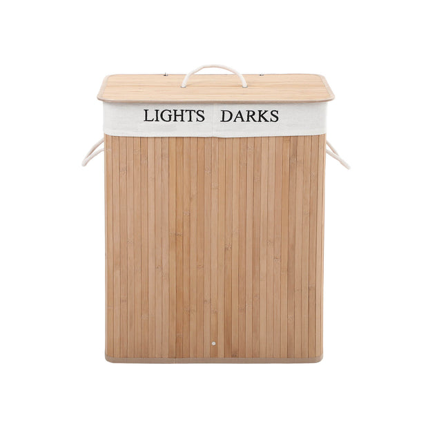 Bamboo Laundry Basket – Bamboo – Natural – 100 L Capacity with 2 Sections and Removable Washable Lining
