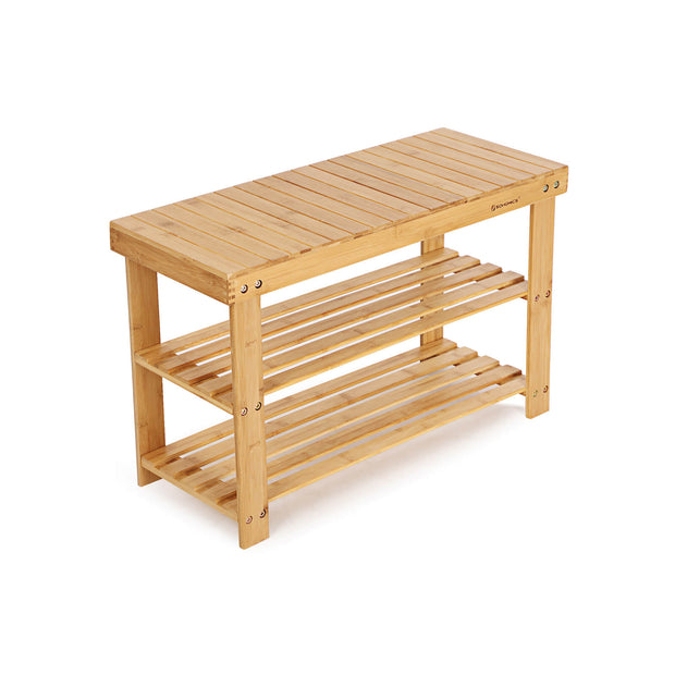 Bamboo Shoe Bench – Solid Bamboo – Natural – 3-Tier Storage Organizer