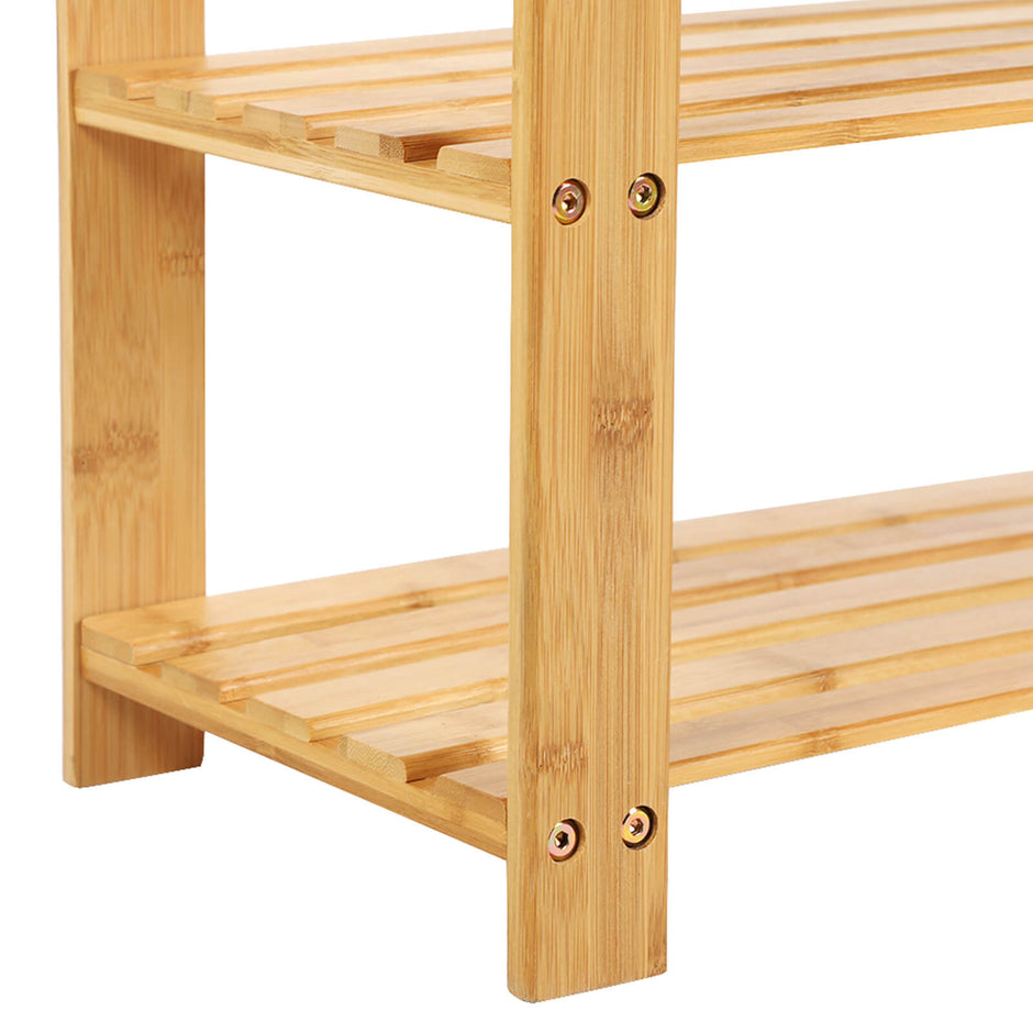 Bamboo Shoe Bench – Solid Bamboo – Natural – 3-Tier Storage Organizer