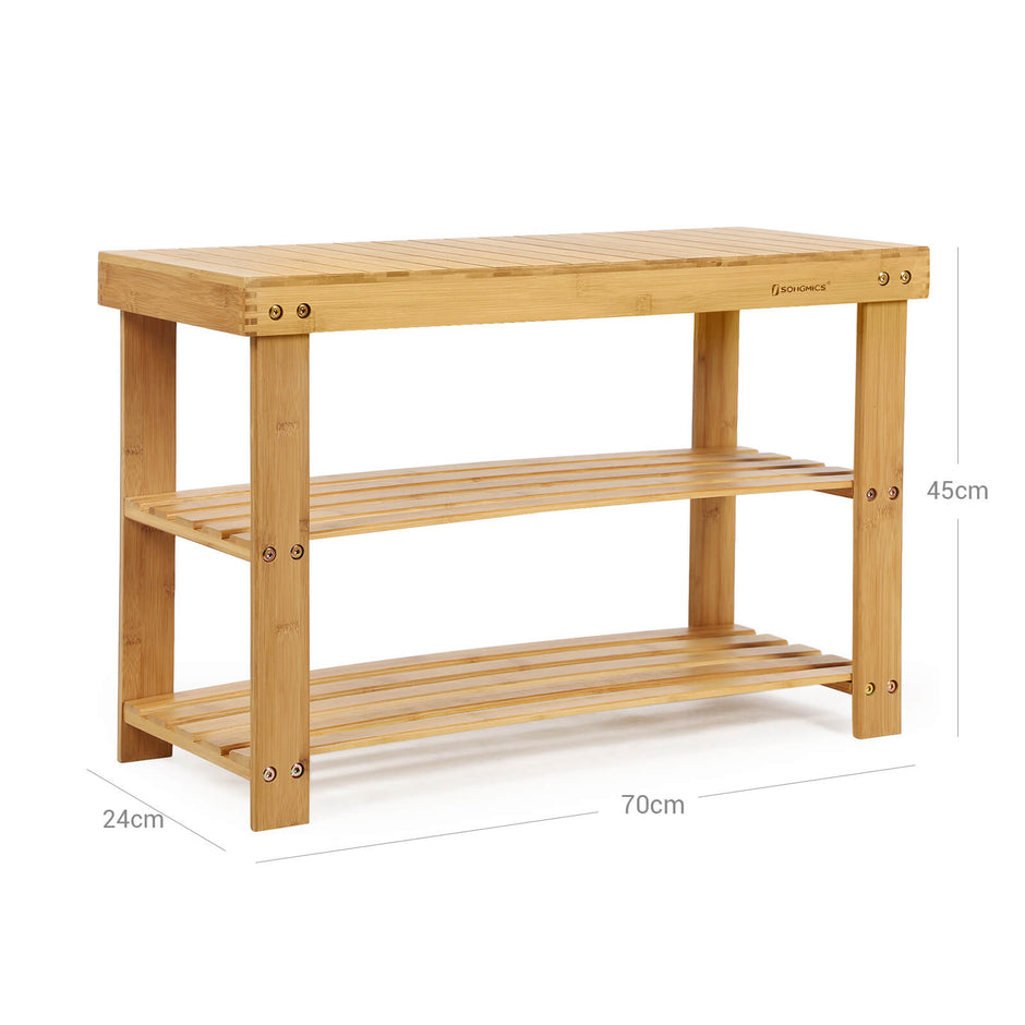 Bamboo Shoe Bench – Solid Bamboo – Natural – 3-Tier Storage Organizer
