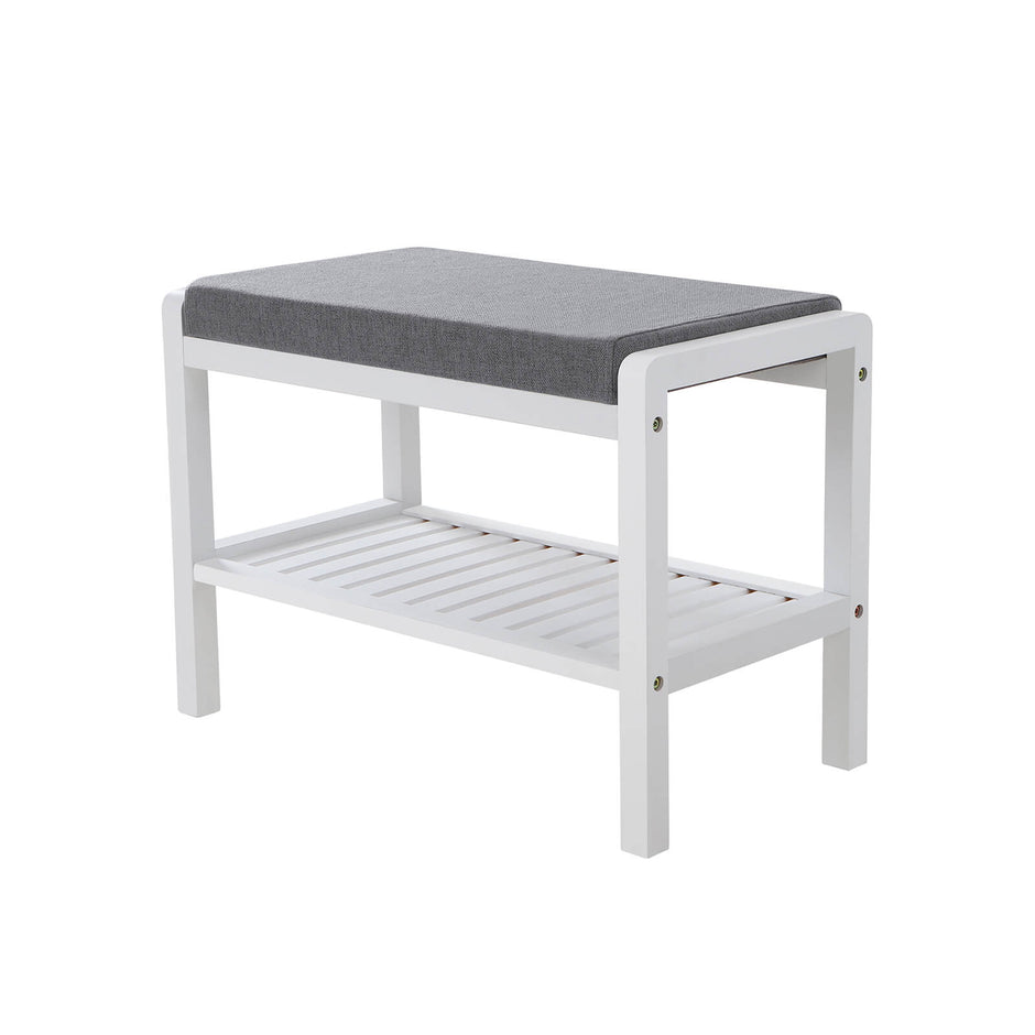 Shoe Bench – Bamboo – White – With Cushion and Storage