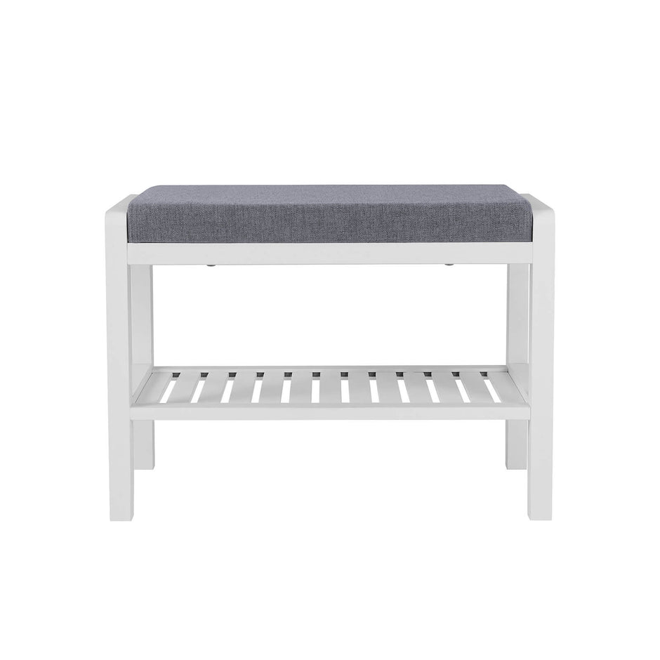 Shoe Bench – Bamboo – White – With Cushion and Storage