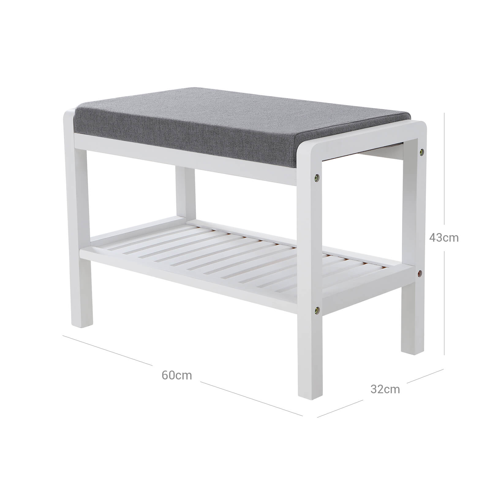 Shoe Bench – Bamboo – White – With Cushion and Storage