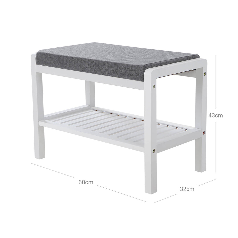 Shoe Bench – Bamboo – White – With Cushion and Storage
