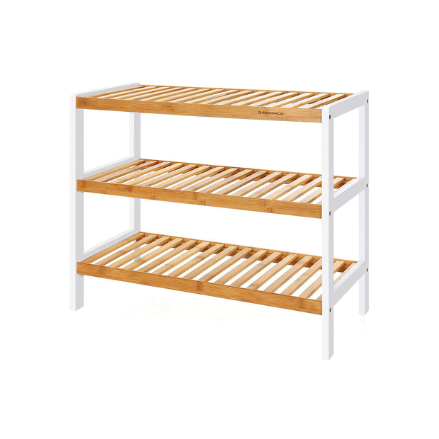 3-Tier Bamboo Shoe Rack – Natural Bamboo – Brown – Stores Up to 12 Pairs of Shoes