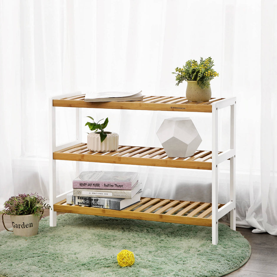 3-Tier Bamboo Shoe Rack – Natural Bamboo – Brown – Stores Up to 12 Pairs of Shoes