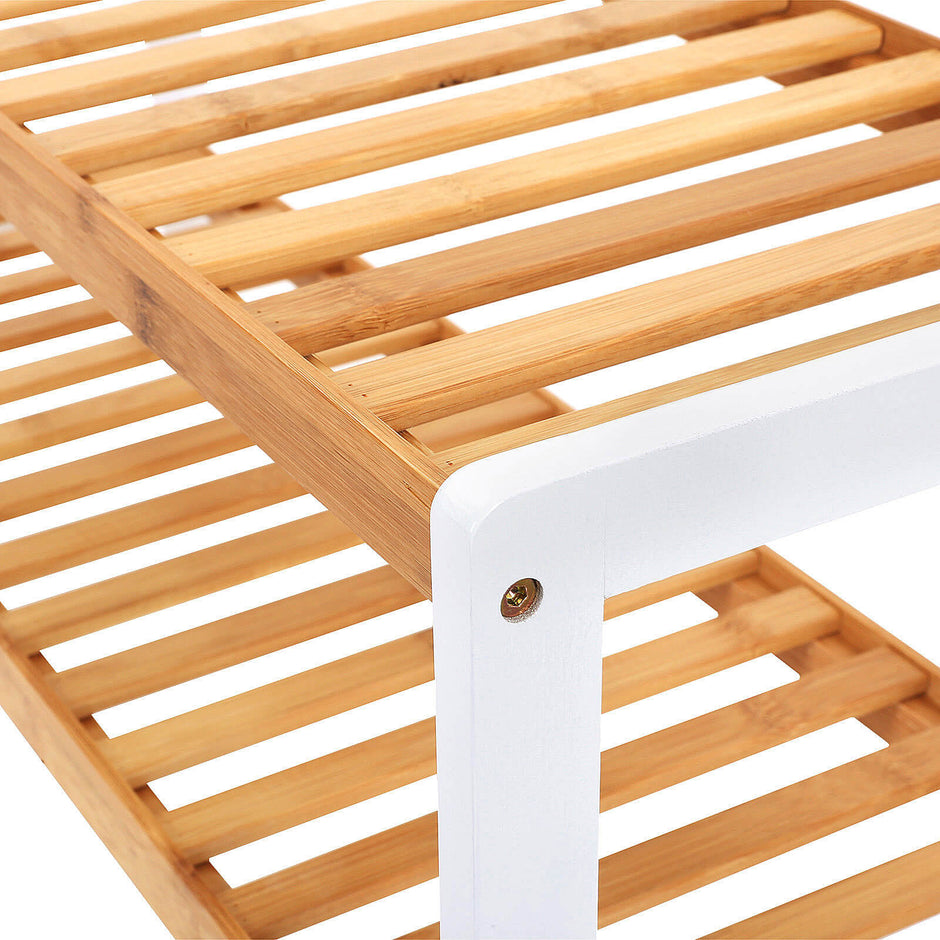 3-Tier Bamboo Shoe Rack – Natural Bamboo – Brown – Stores Up to 12 Pairs of Shoes