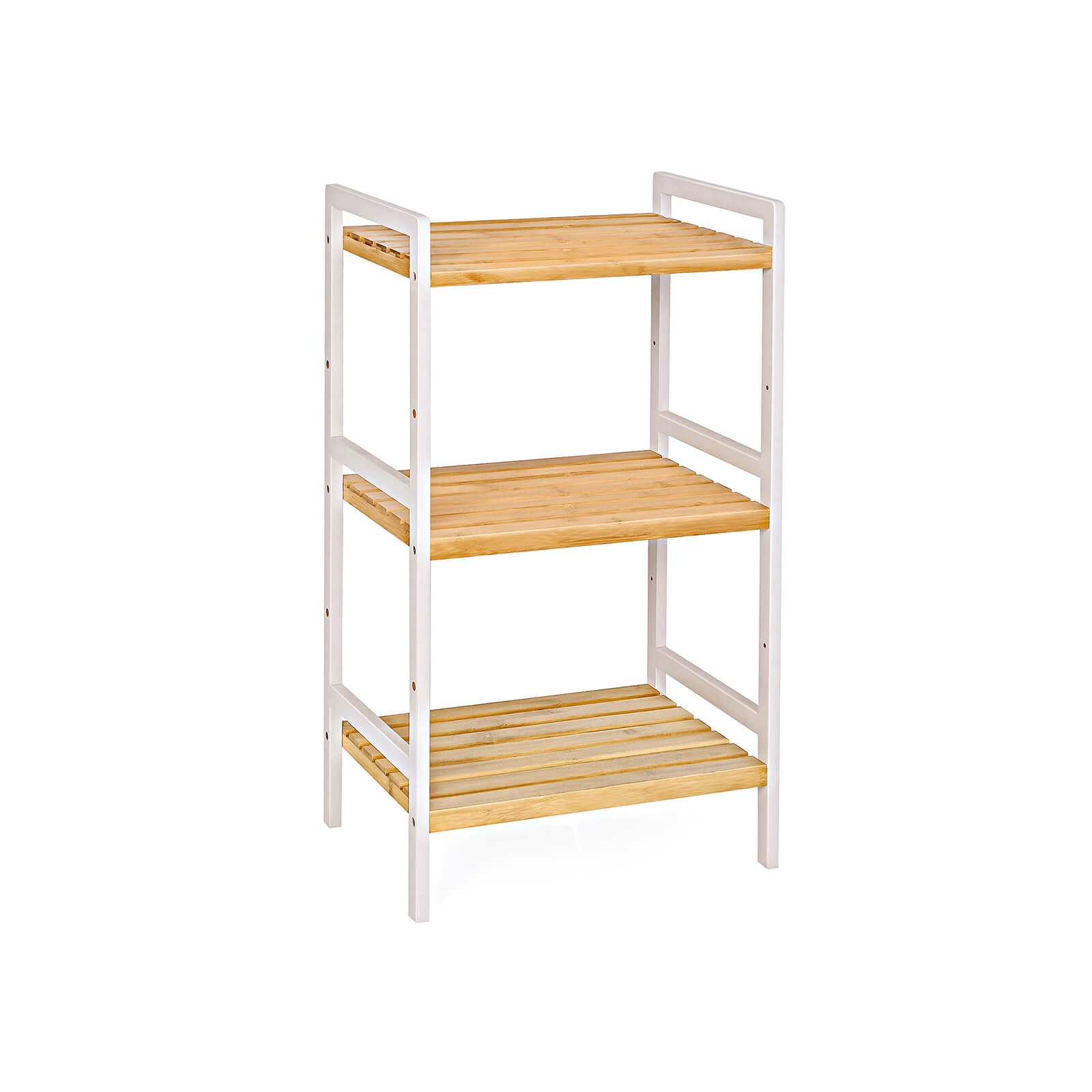 3-Tier Storage Rack – Bamboo – Natural Grain and White – Versatile for Bathroom, Kitchen, and Bedroom