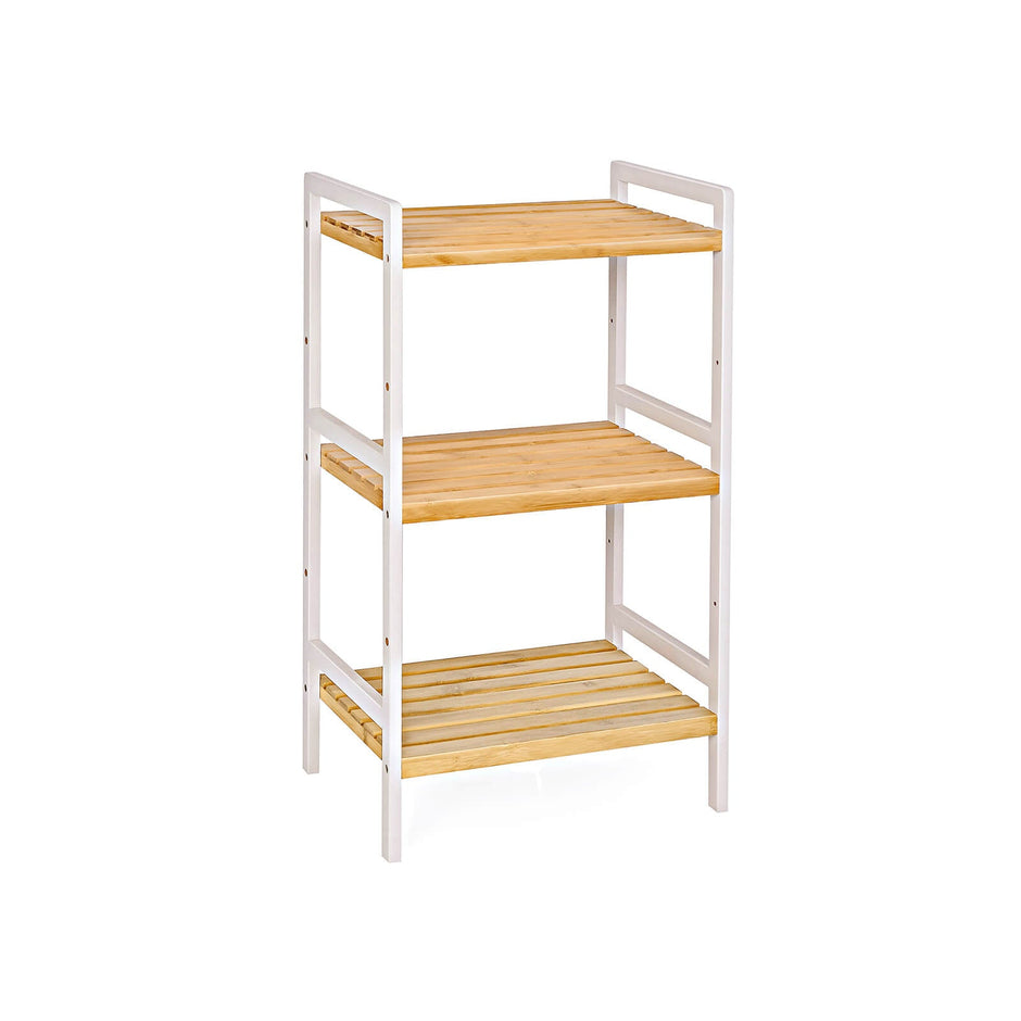 3-Tier Storage Rack – Bamboo – Natural Grain and White – Versatile for Bathroom, Kitchen, and Bedroom