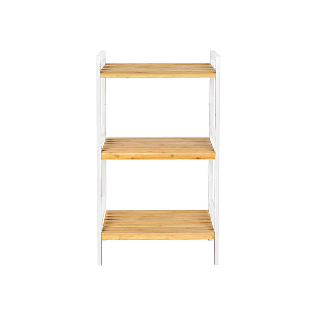 3-Tier Storage Rack – Bamboo – Natural Grain and White – Versatile for Bathroom, Kitchen, and Bedroom