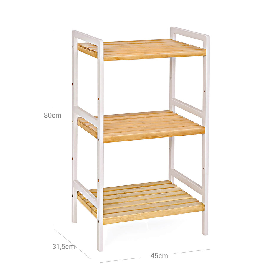 3-Tier Storage Rack – Bamboo – Natural Grain and White – Versatile for Bathroom, Kitchen, and Bedroom