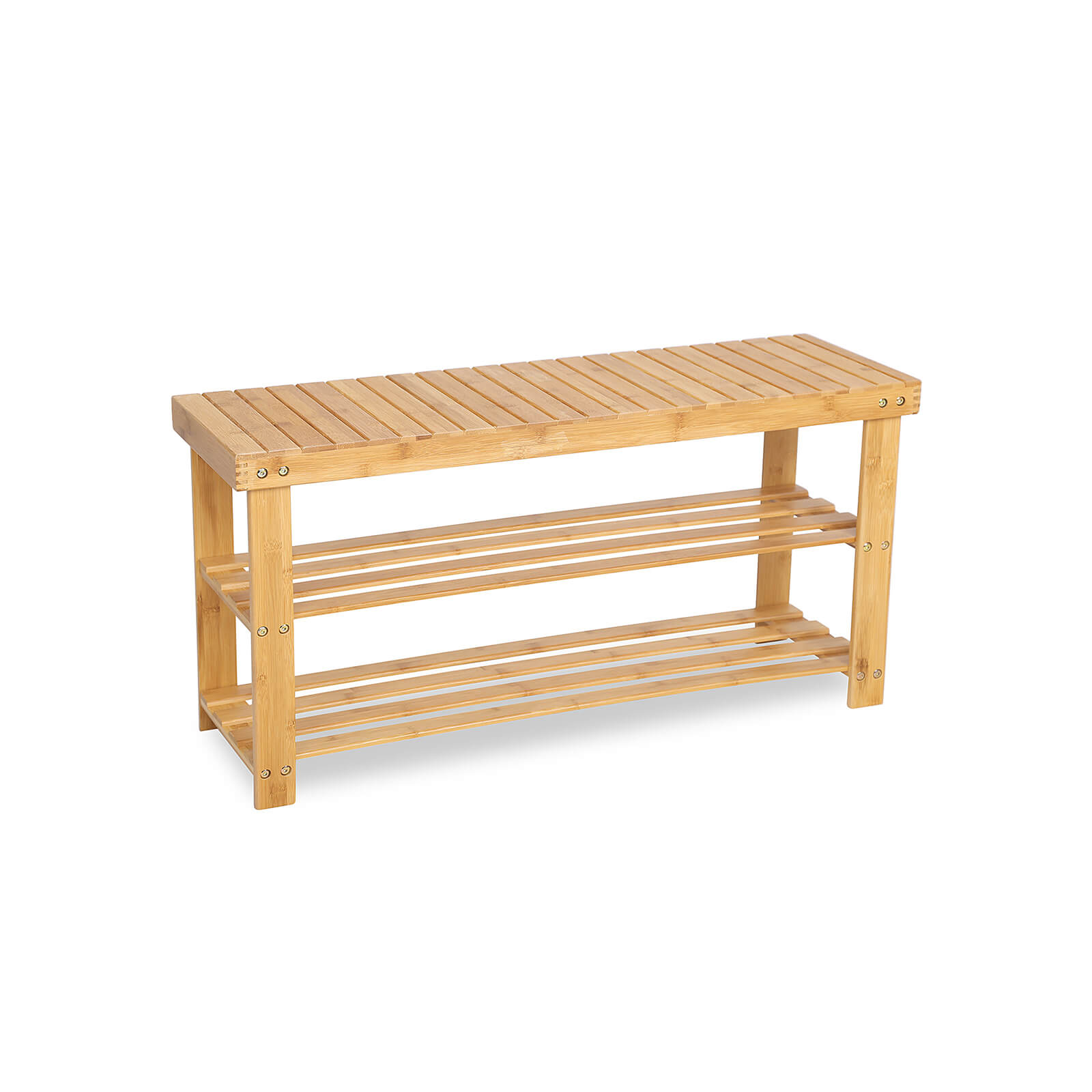 Bamboo Shoe Bench – Natural Bamboo – Neutral – 3-Tier Shoe Rack Organizer