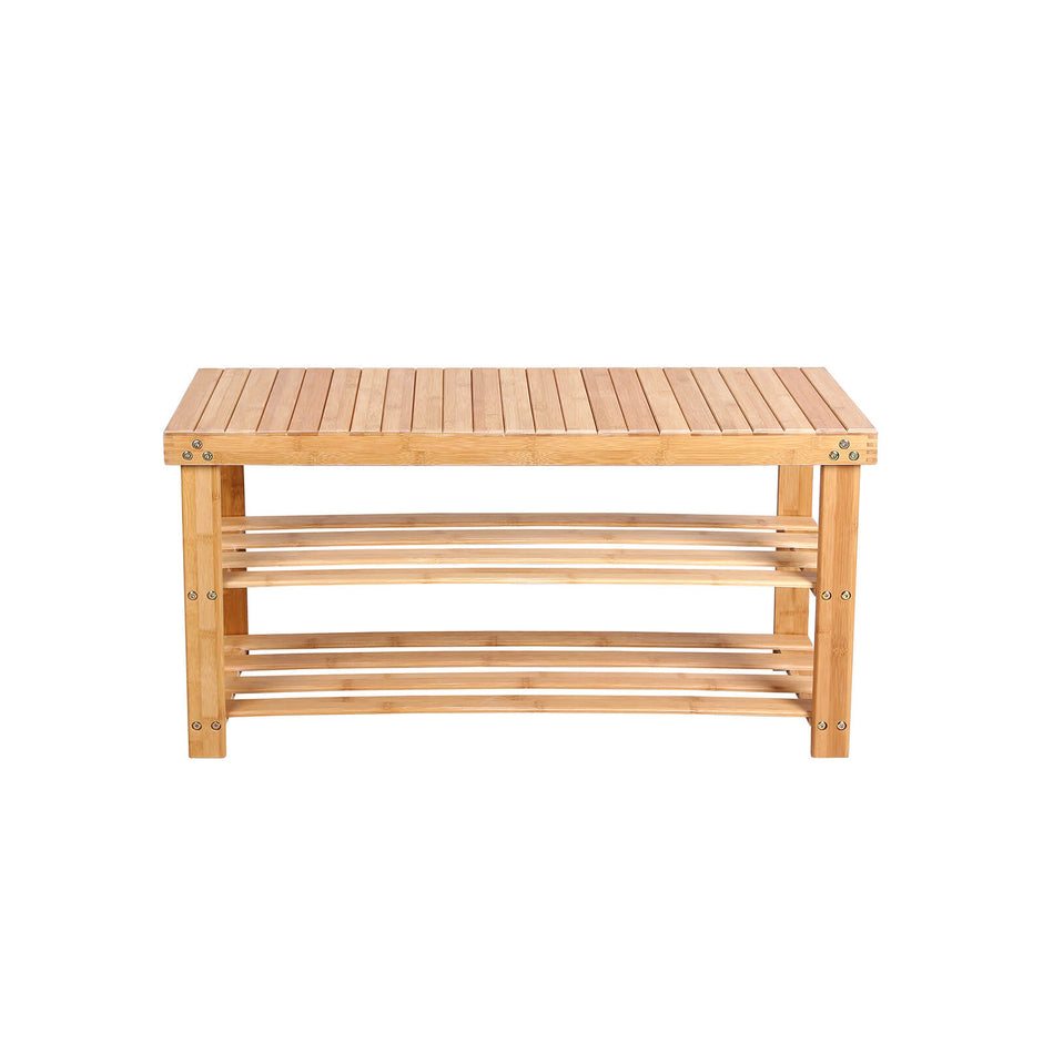 Bamboo Shoe Bench – Natural Bamboo – Neutral – 3-Tier Shoe Rack Organizer