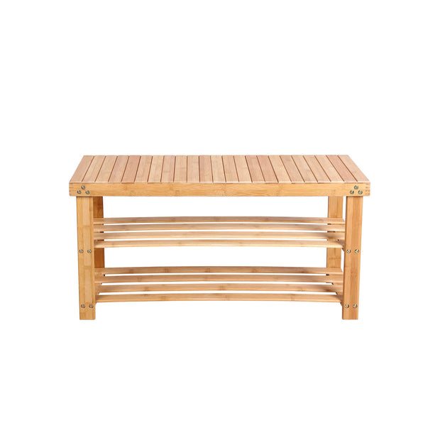 Bamboo Shoe Bench – Natural Bamboo – Neutral – 3-Tier Shoe Rack Organizer