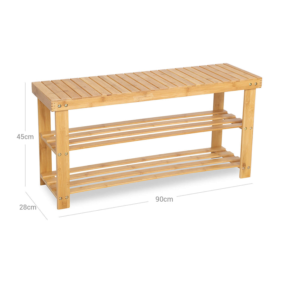 Bamboo Shoe Bench – Natural Bamboo – Neutral – 3-Tier Shoe Rack Organizer