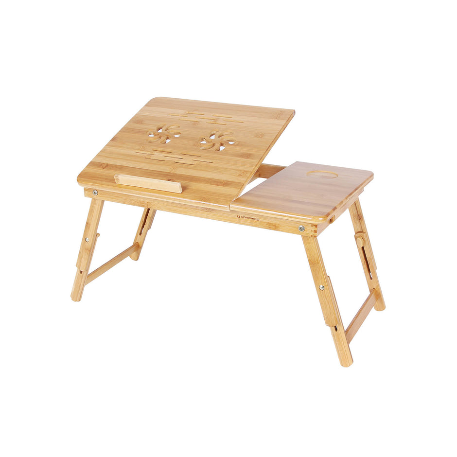Tiltable Laptop Desk – Bamboo – Natural – Adjustable with Cooling Holes and Drawer