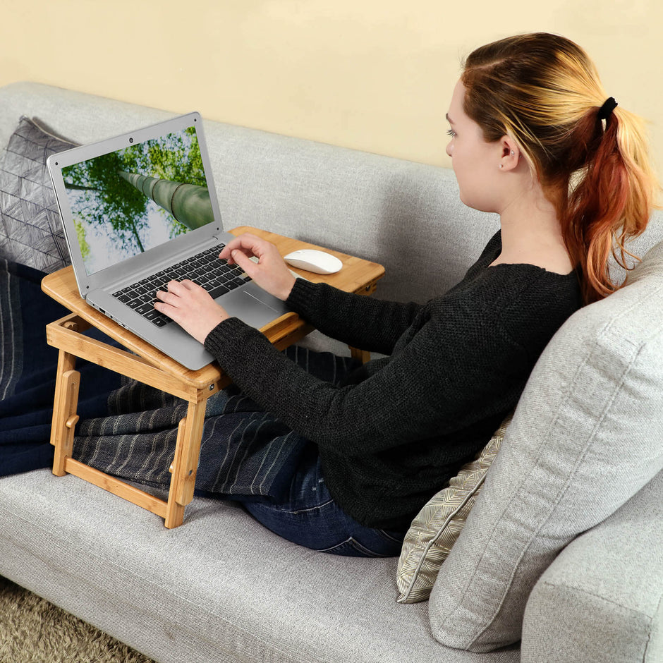 Tiltable Laptop Desk – Bamboo – Natural – Adjustable with Cooling Holes and Drawer