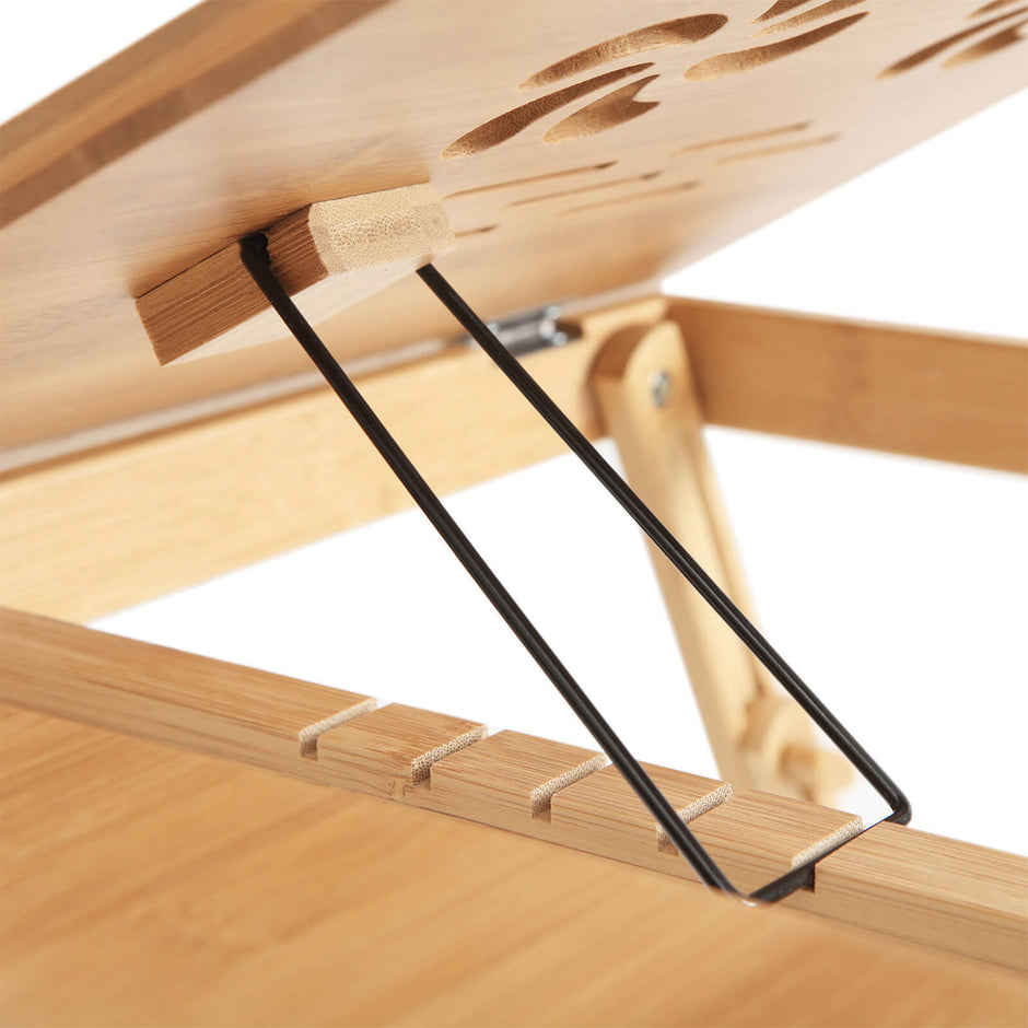 Tiltable Laptop Desk – Bamboo – Natural – Adjustable with Cooling Holes and Drawer