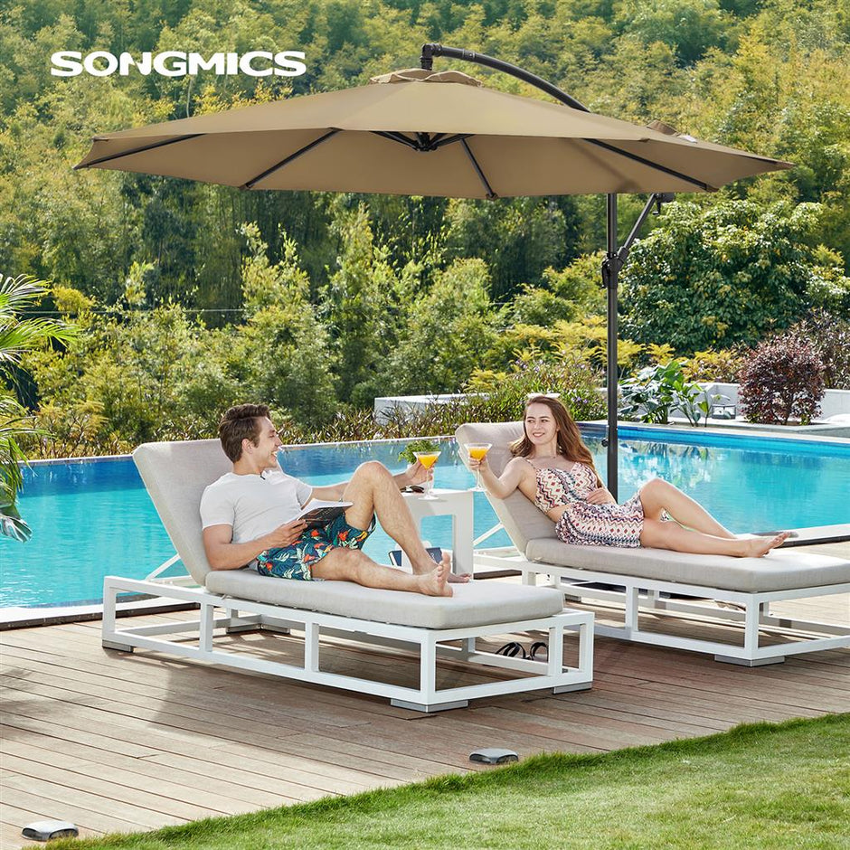 Banana Patio Umbrella – Fabric – Grey – Cantilever Design with Crank and UPF 50+ Sun Protection