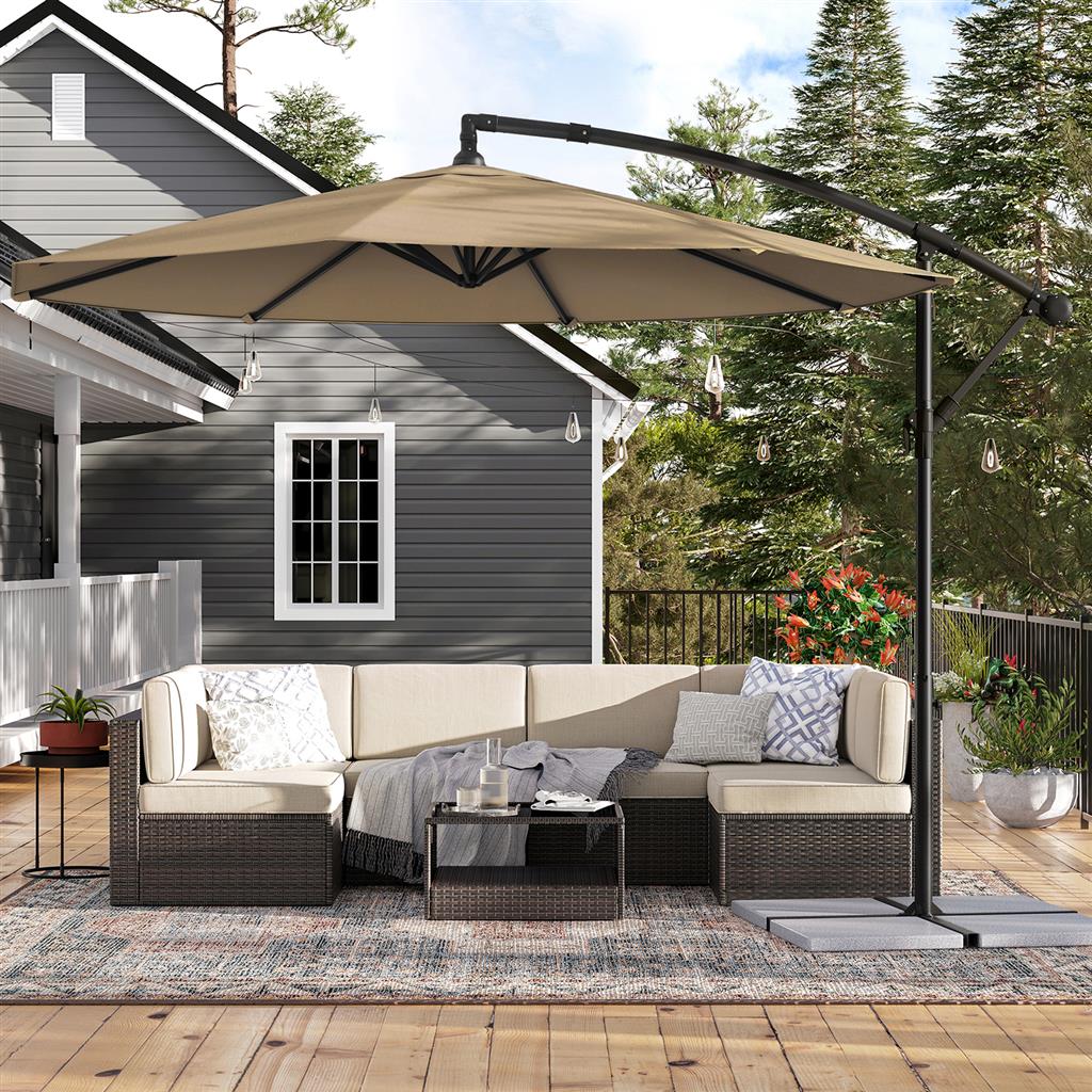 Banana Patio Umbrella – Fabric – Grey – Cantilever Design with Crank and UPF 50+ Sun Protection