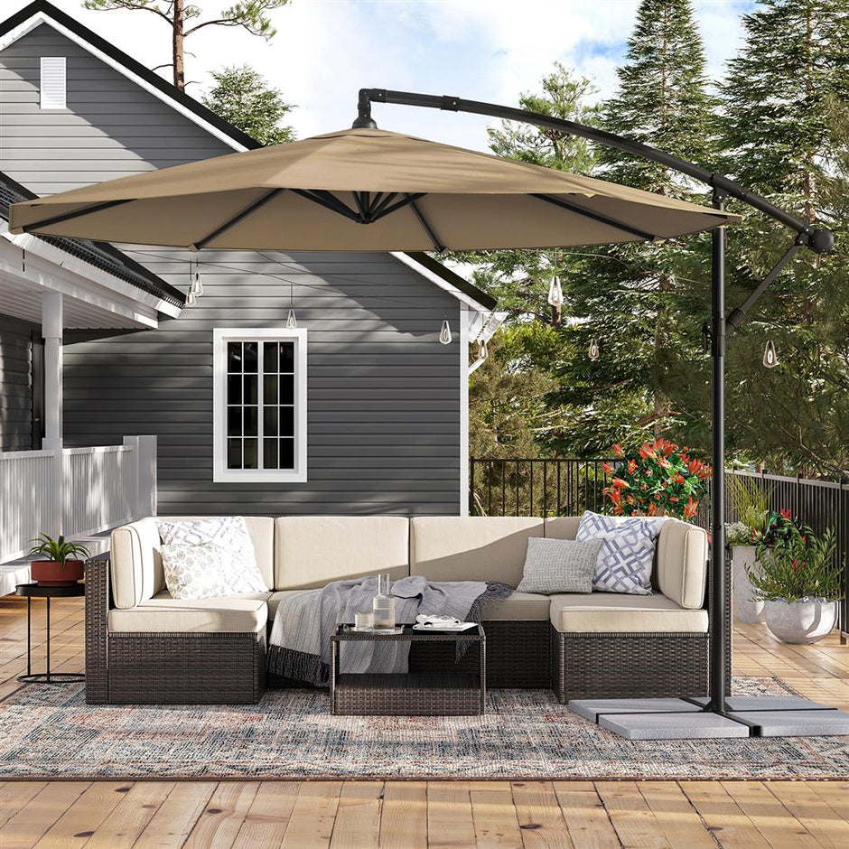 Banana Patio Umbrella – Fabric – Grey – Cantilever Design with Crank and UPF 50+ Sun Protection