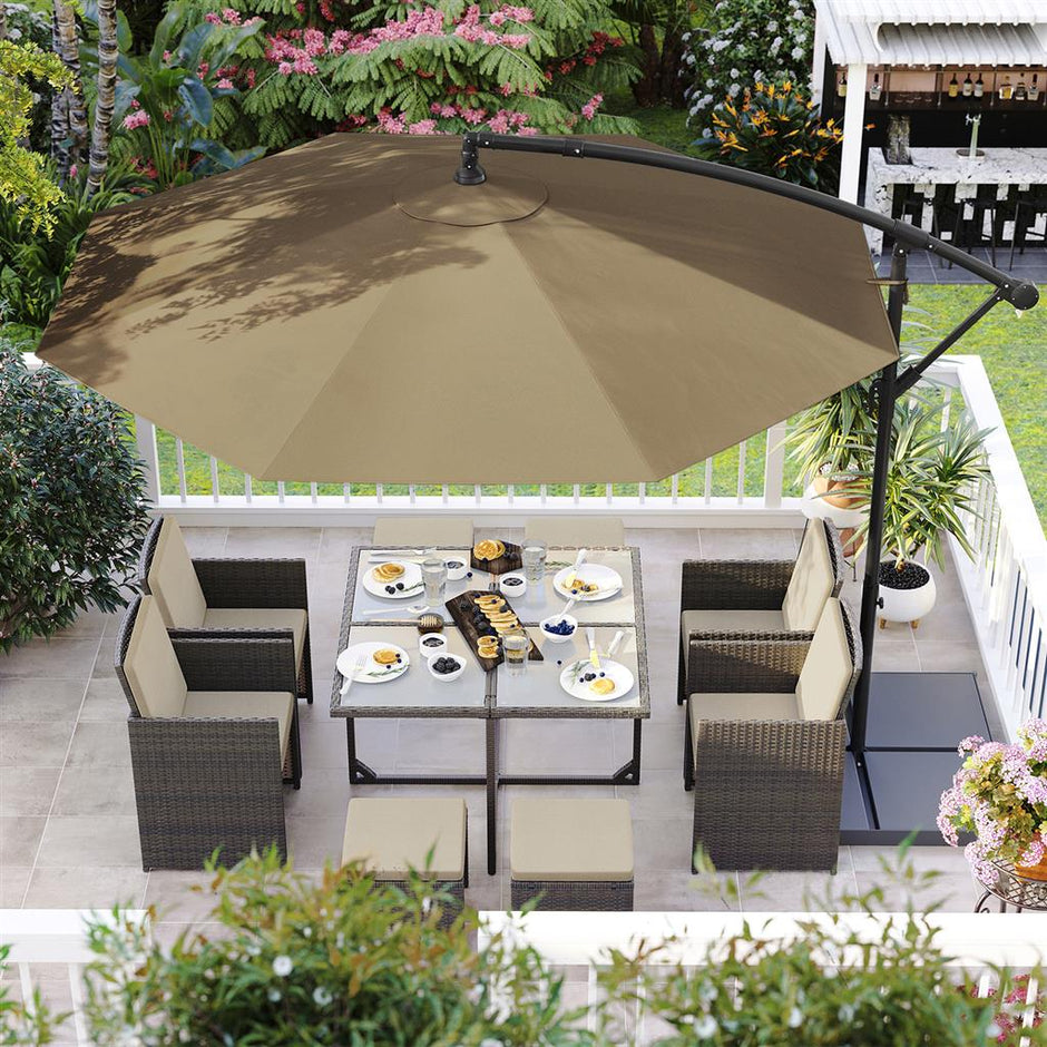 Banana Patio Umbrella – Fabric – Grey – Cantilever Design with Crank and UPF 50+ Sun Protection